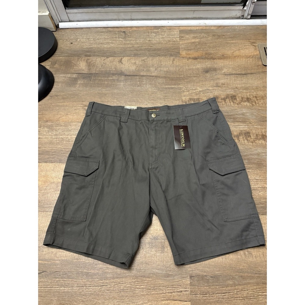NEW Lincoln Outfitters Men's Flat Front Stretch Twill Khaki Cargo Shorts 42 Gray